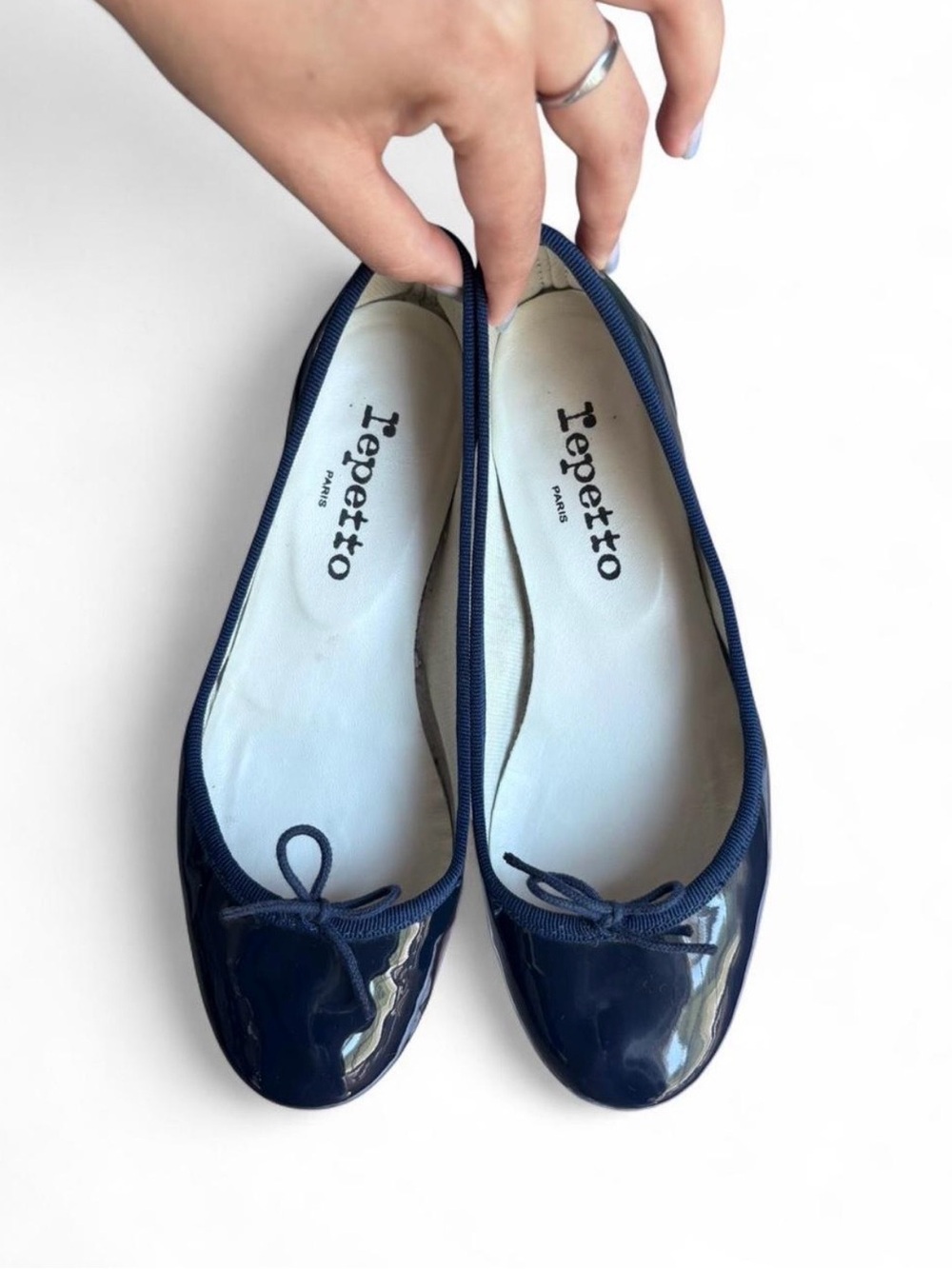 Repetto Camille Navy Patent Leather Ballet Flats with heels